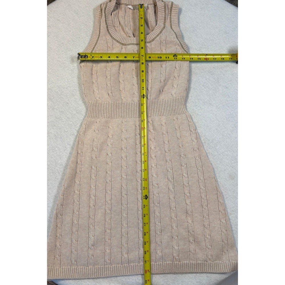 Athleta Tan Cable Knit Cotton Cashmere Sweater Dress Sleeveless Size M 773826 - Picture 4 of 6